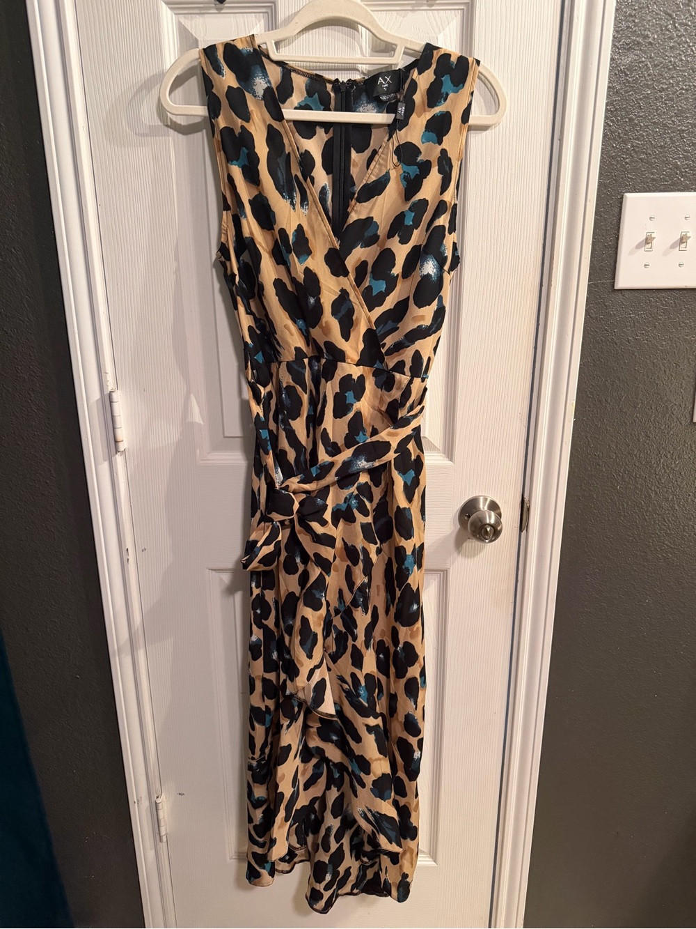 AX Paris Beige Maxi Dress with Black and Teal Leopard Print
